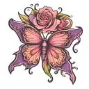 butterfly pink breast cancer ribbon as body. purple wings  tattoo design idea