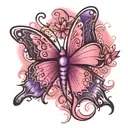 butterfly pink breast cancer ribbon as body. purple wings  tattoo design idea
