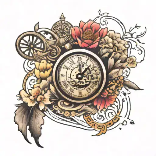 Japanese "Magnificent Zen Garden Inside A Stopwatch" Tattoo Design Idea tattoo design idea