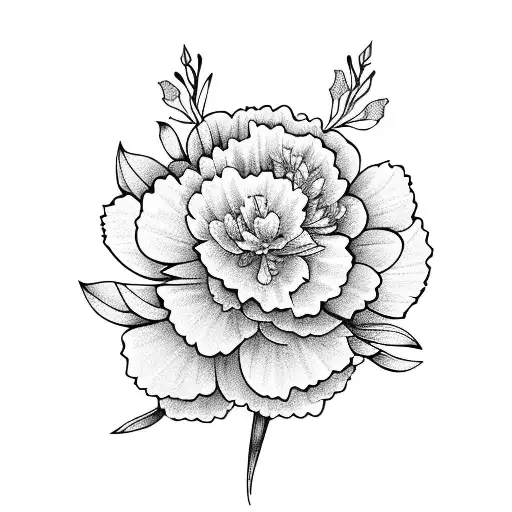 bouquet of flowers using carnations, primrose, peonies, and narcissus  tattoo design idea