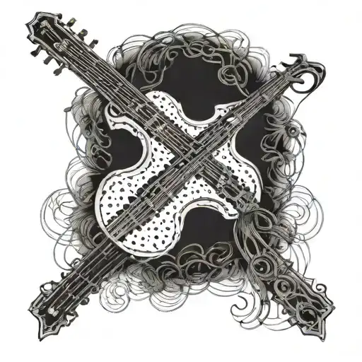 A detailed tattoo of a cross made out of guitar strings, symbolizing the client's devotion to Christ and love for music tattoo design idea