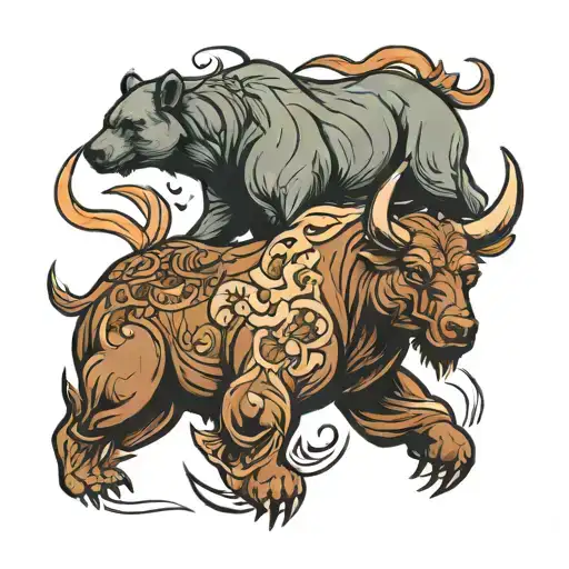 Bear and bull tattoo design idea