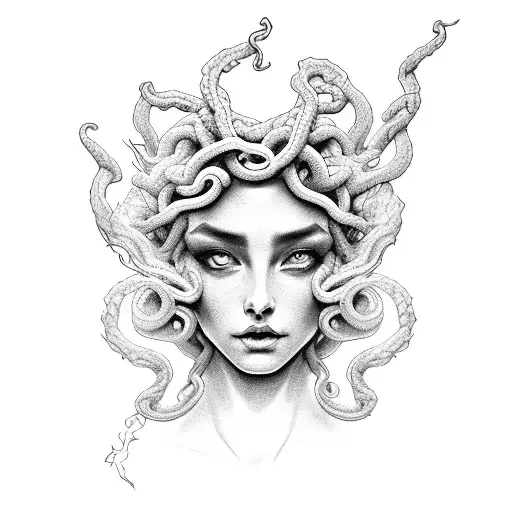 medusa with fire rose unity tattoo design idea