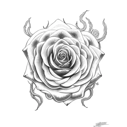 fire rose unity with medusa tattoo design idea