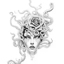 medusa with fire rose unity tattoo design idea