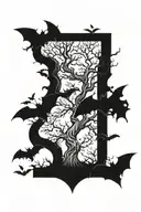 poison tree with bats flying tattoo design idea