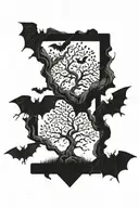 poison tree with bats flying tattoo design idea