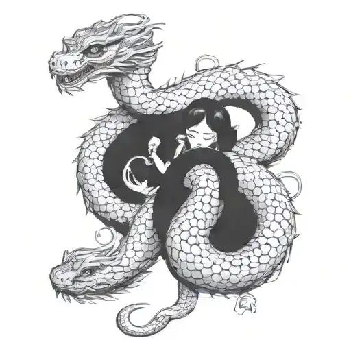 japan goddes holding hydra snake tattoo design idea