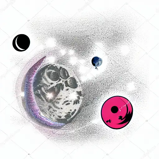 futuristic astronout floating in space with the moon in the back tattoo design idea