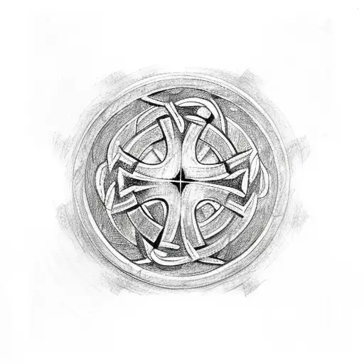 Celtic cross with scrolls tattoo design idea