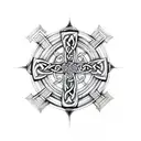 Celtic cross with scrolls tattoo design idea