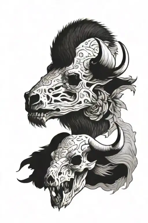 bison skull tattoo design idea