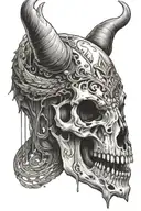 front view design of plain bison skull tatto with the legend "This is the place" written in the forehead tattoo design idea