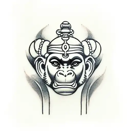 aesthetic tattoo, hanuman inspired elements, like gada black and white colors, a simple background, best, elegant, inspi tattoo design idea