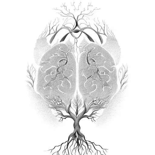 A stylized tree of life with roots intertwining with brain neurons, representing the interconnectedness of mental health and nature tattoo design idea