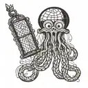 jellyfish holding a net with spongebob inside tattoo design idea