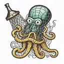 jellyfish holding a net with spongebob inside tattoo design idea