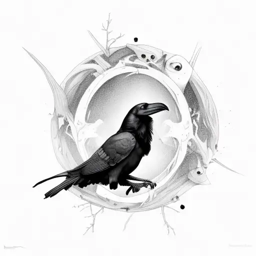 Beautiful female Raven sexy dark eyes eating a mans heart tattoo design idea