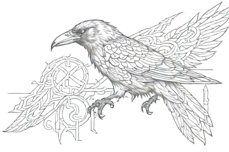 crow viking runes tattoo design idea