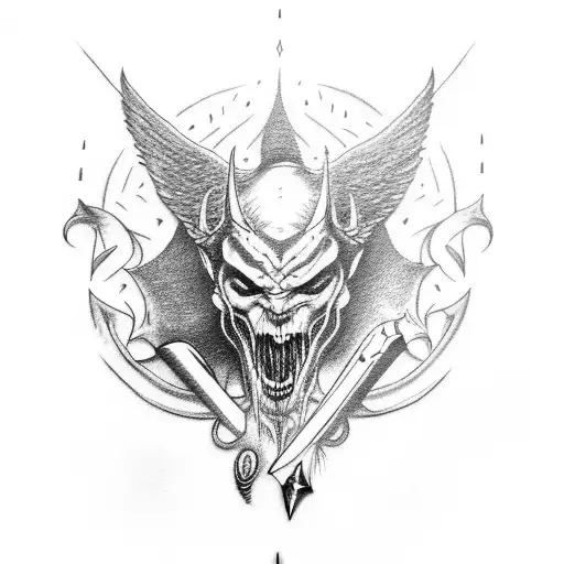 lucifer tear with sword and blood tattoo design idea