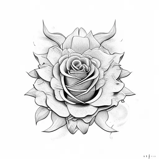 Tattoo of Rose flower in human skeleton hand 