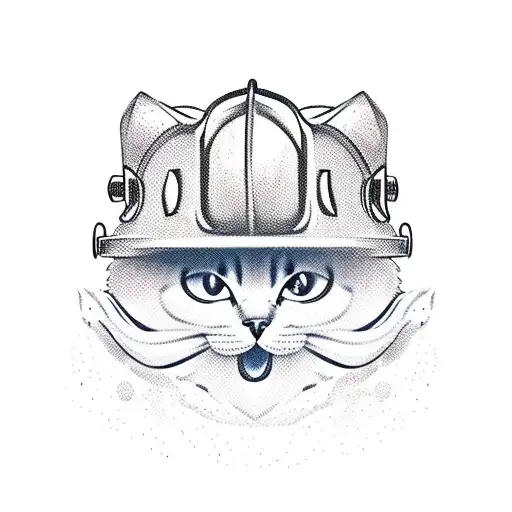 ghost wearing a firefighter helmet rescuing a cat stuck in a tree tattoo design idea