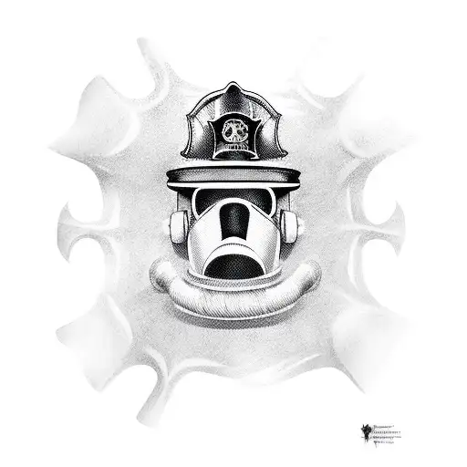 a spooky ghost wearing a firefighter helmet tattoo design idea