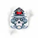 a spooky ghost wearing a firefighter helmet tattoo design idea