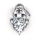 a spooky ghost wearing a firefighter helmet tattoo design idea