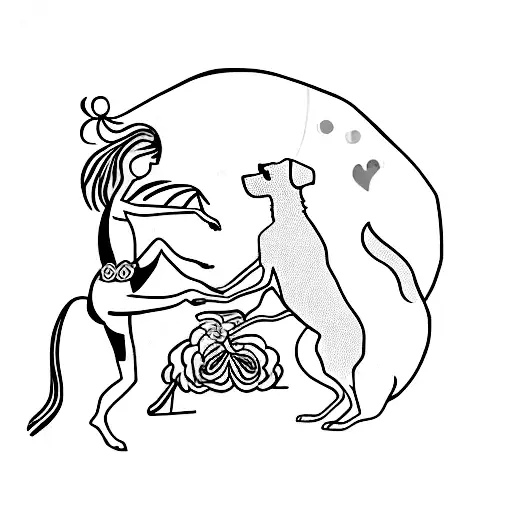 A dancing silhouette of a ballerina with a loyal dog by her side, symbolizing companionship and love for animals tattoo design idea