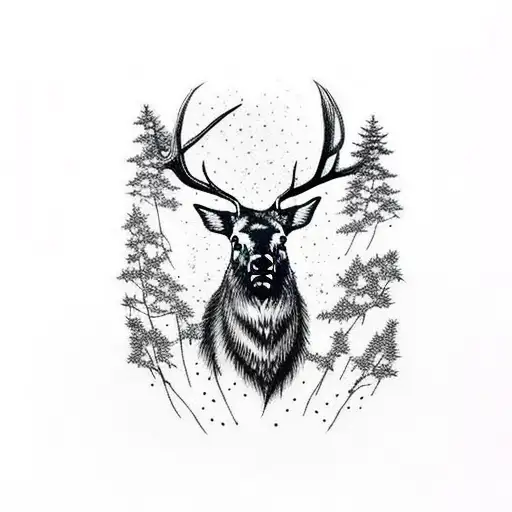 Elk with trees tattoo design idea