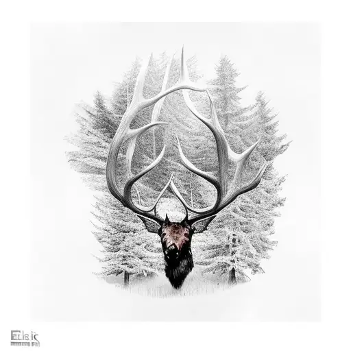 Elk with trees tattoo design idea