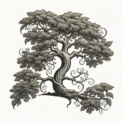 Design a tree of life with intricate details representing never giving up in a black-grey style tattoo design idea