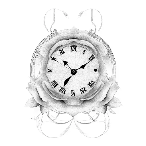 clock. dove. banner. roses.  tattoo design idea
