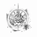 clock. dove. banner. roses.  tattoo design idea