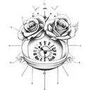 clock. dove. banner. roses.  tattoo design idea