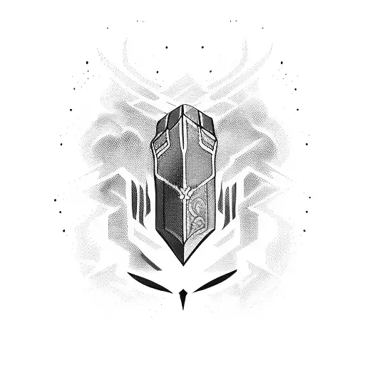 A blackwork tattoo of Mjolnir striking lightning bolts onto a gaming console, representing the power of Thor and gaming combined tattoo design idea