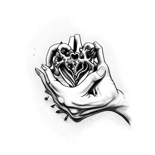 zombie hand holding a human heart tattoo design idea