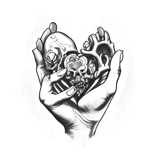 zombie hand holding a human heart tattoo design idea