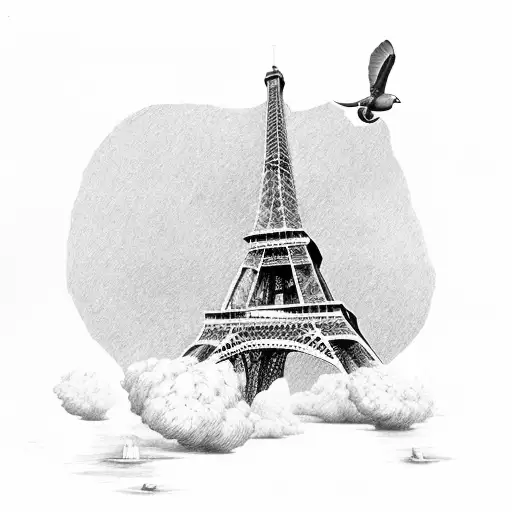 A pigeon flying next to the Eiffel Tower tattoo design idea