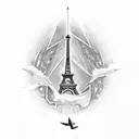 A pigeon flying next to the Eiffel Tower tattoo design idea