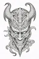 mask that represent a horned Deamon with the shadow snake, the pattern of the snake pattern should merge with the mask tattoo design idea
