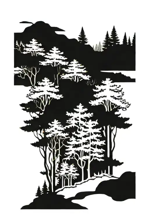 pinetree forest filled tattoo design idea