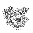 Chinese calligraphy of the word 'nurse' surrounded by delicate flowers tattoo design idea