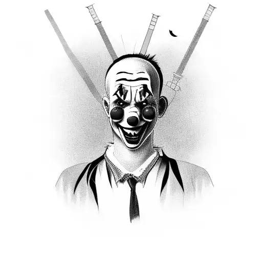 The faceless clown chooses a sad or joyful mask for itself tattoo design idea