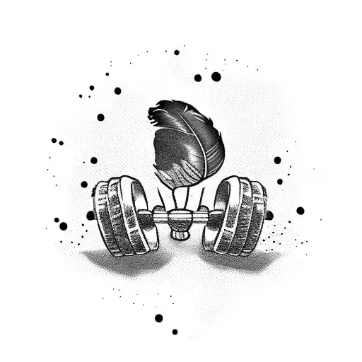 A dumbbell with feathers instead of weights tattoo design idea