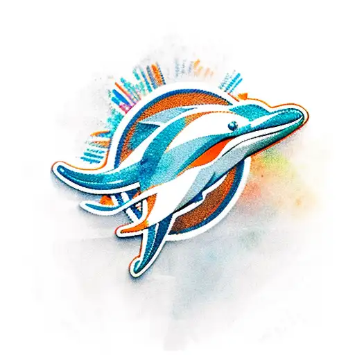 A Miami Dolphins logo with colorful feathers surrounding it tattoo design idea