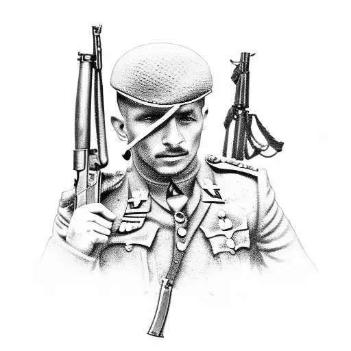Polish Soldier from ww2 carry a woundes Soldier with a pistol tattoo design idea