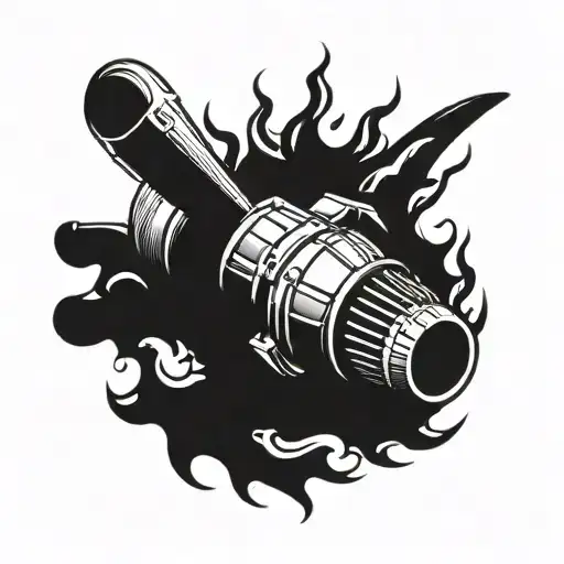 A jet engine with flames shooting out, symbolizing speed and adrenaline tattoo design idea
