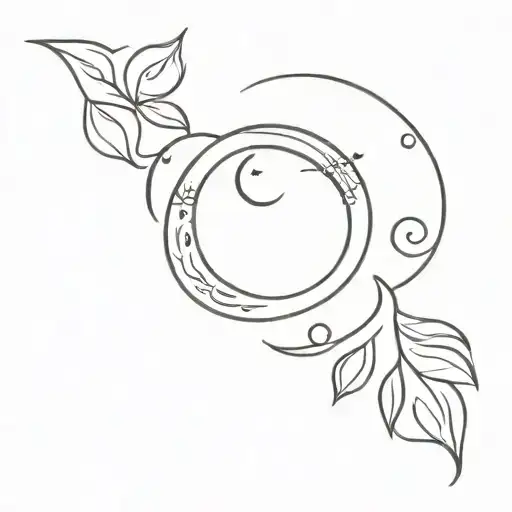 A creative tattoo idea combining a black leaf, a Scorpio zodiac symbol, and a stylized moon to represent Daria's interests and favorite things tattoo design idea